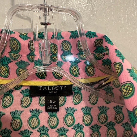 Talbots women’s pink Pineapple pint Scallop sleeve soreness Blouse plus sz 16W - Picture 8 of 8